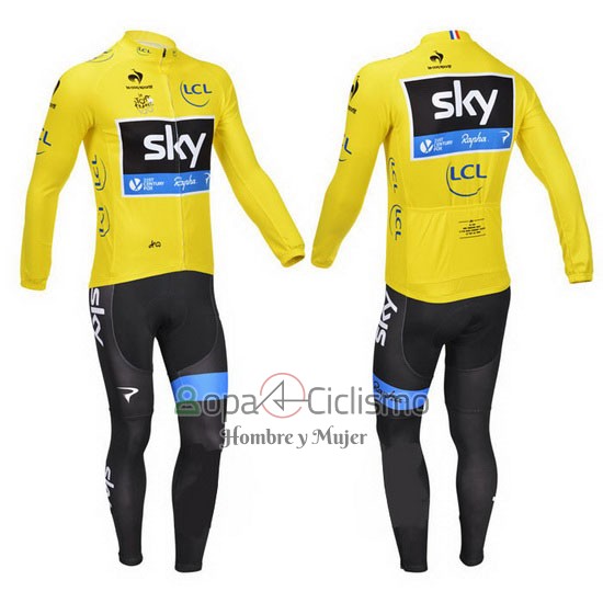 Sky Lider Ropa Ciclismo Culotte Largo 2013 Hombre Mangas Largas AMarillo y Negro